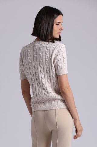 Sparkle Cotton Blend Cable Short Sleeve V