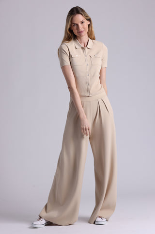 Viscose Short Sleeve Collard Shirt With Shoulder Pads