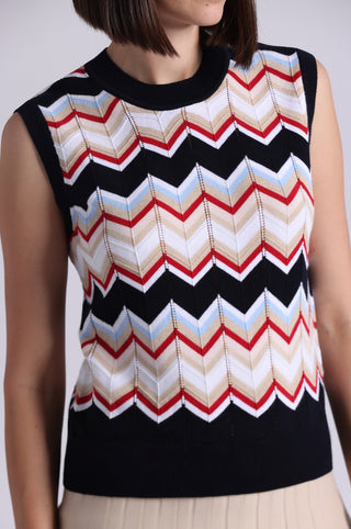 Cotton Cashmere Chevron Sleeveless Shell