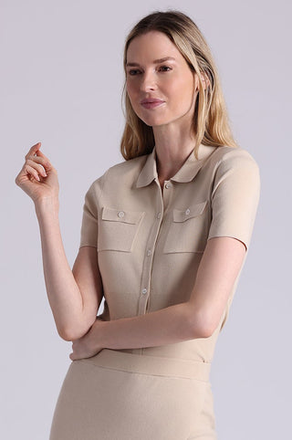 Viscose Short Sleeve Collard Shirt With Shoulder Pads