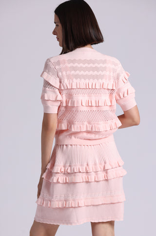 Viscose Pointelle Ruffle Cardigan