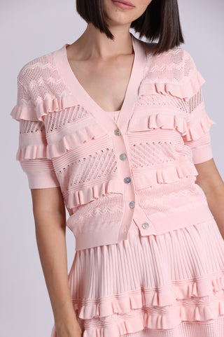Viscose Pointelle Ruffle Cardigan