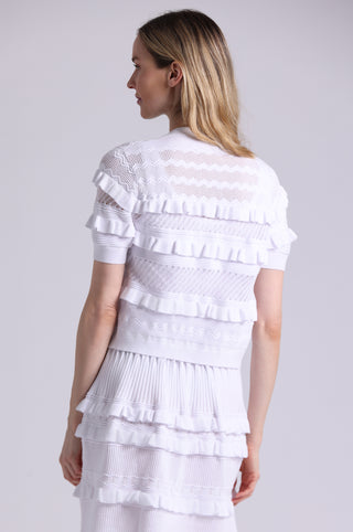 Viscose Pointelle Ruffle Cardigan