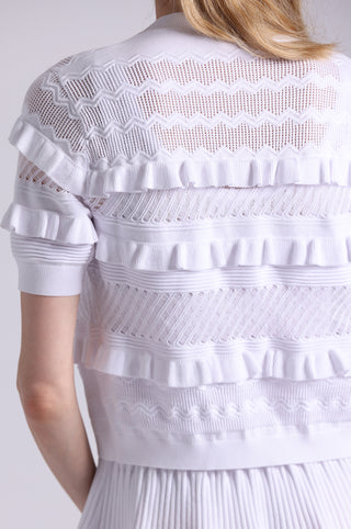 Viscose Pointelle Ruffle Cardigan