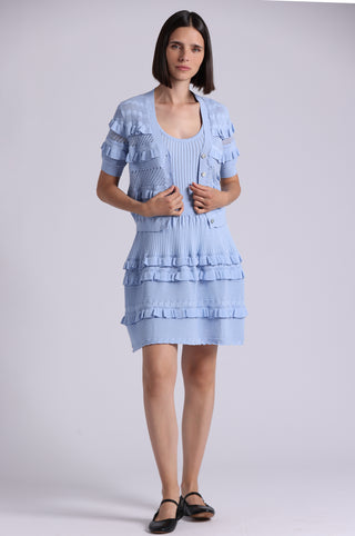 Viscose Pointelle Ruffle Cardigan