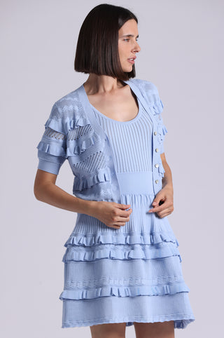 Viscose Pointelle Ruffle Cardigan