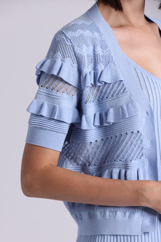 Viscose Pointelle Ruffle Cardigan