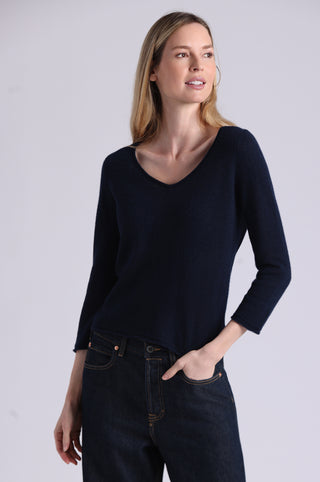 Sheer Luxury Cashmere 3/4 Sleeve V Neck
