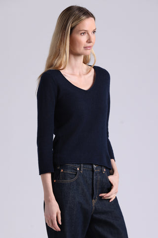 Sheer Luxury Cashmere 3/4 Sleeve V Neck