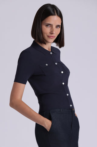 Viscose Short Sleeve Collard Shirt With Shoulder Pads