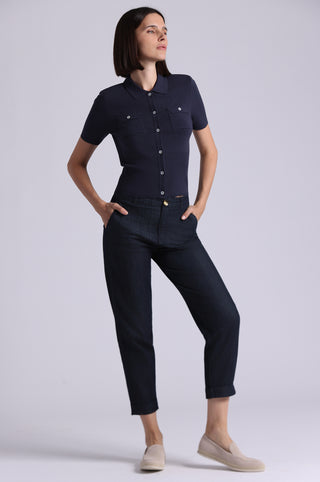 Viscose Short Sleeve Collard Shirt With Shoulder Pads