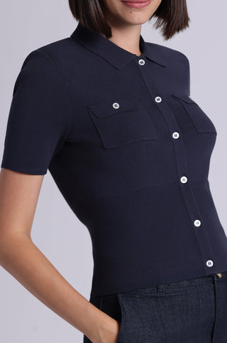 Viscose Short Sleeve Collard Shirt With Shoulder Pads