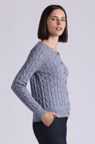 Sparkle Cotton Blend Cable Long Sleeve Cardigan