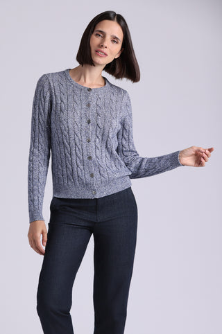 Sparkle Cotton Blend Cable Long Sleeve Cardigan