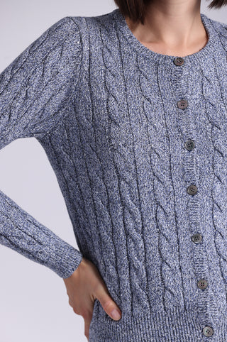 Sparkle Cotton Blend Cable Long Sleeve Cardigan