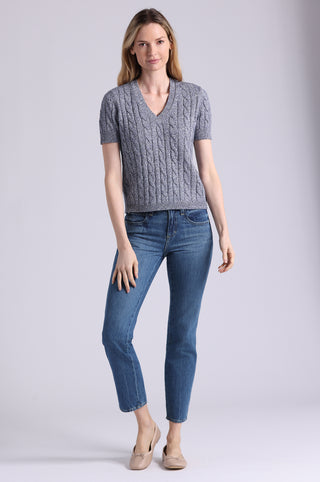 Sparkle Cotton Blend Cable Short Sleeve V