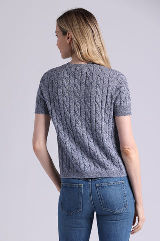 Sparkle Cotton Blend Cable Short Sleeve V