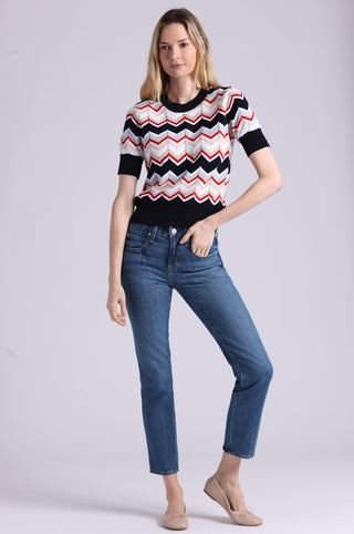 Cotton Cashmere Chevron Short Sleeve Crew