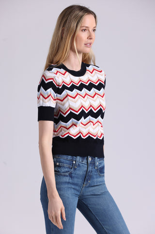 Cotton Cashmere Chevron Short Sleeve Crew