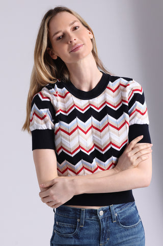 Cotton Cashmere Chevron Short Sleeve Crew
