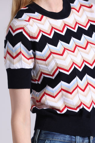 Cotton Cashmere Chevron Short Sleeve Crew