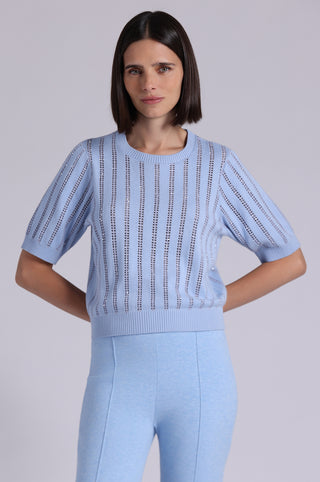 Sparkle Cotton Cashmere Short Sleeve Crew With Pointelle