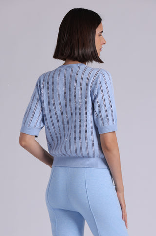 Sparkle Cotton Cashmere Short Sleeve Crew With Pointelle