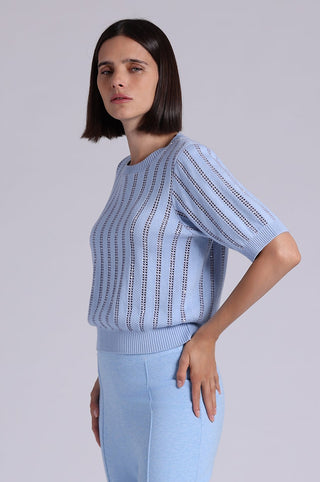 Sparkle Cotton Cashmere Short Sleeve Crew With Pointelle