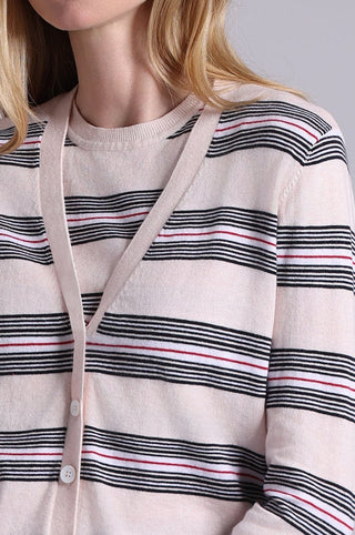 Cotton Cashmere Striped V Neck Cardigan