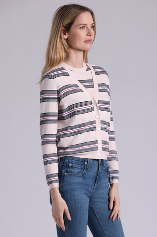 Cotton Cashmere Striped V Neck Cardigan