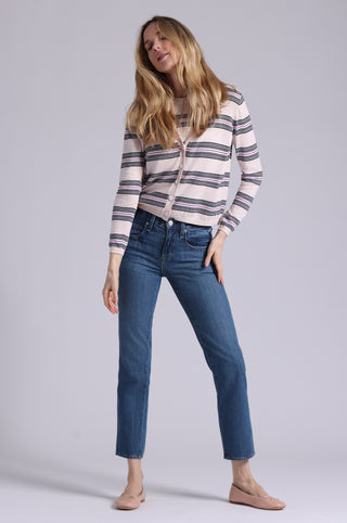 Cotton Cashmere Striped V Neck Cardigan