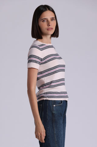 Cotton Cashmere Striped Short Sleeve Crew