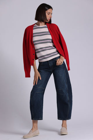 Cotton Cashmere Striped Short Sleeve Crew