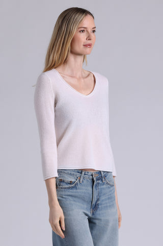 Sheer Luxury Cashmere 3/4 Sleeve V Neck