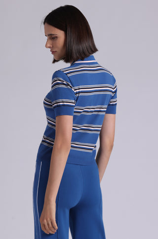 Viscose Short Sleeve Striped Polo With Tipping