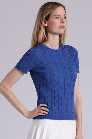 Cotton Frayed Cable Short Sleeve Tee with Pocket