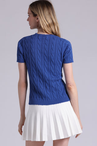 Cotton Frayed Cable Short Sleeve Tee with Pocket