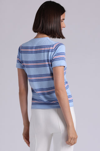 Cotton Cashmere Striped Short Sleeve Crew