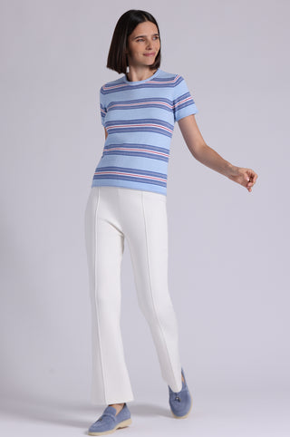 Cotton Cashmere Striped Short Sleeve Crew