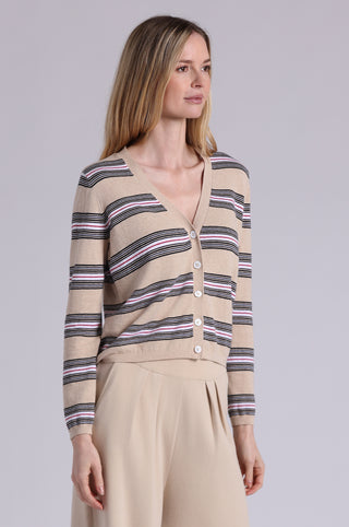 Cotton Cashmere Striped V Neck Cardigan