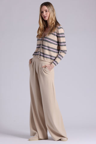 Cotton Cashmere Striped V Neck Cardigan