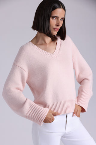 Luxe Cotton Blend Boxy V Neck