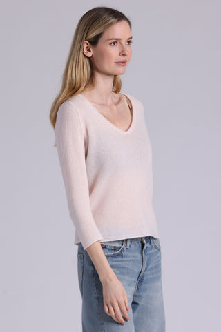 Sheer Luxury Cashmere 3/4 Sleeve V Neck