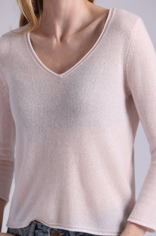 Sheer Luxury Cashmere 3/4 Sleeve V Neck