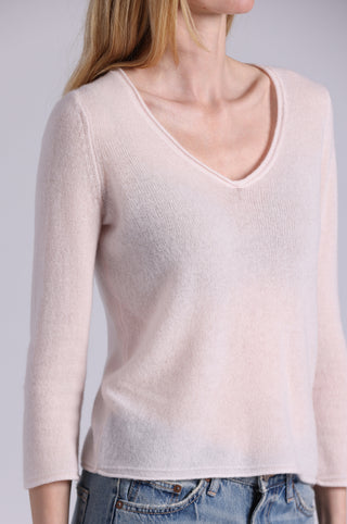 Sheer Luxury Cashmere 3/4 Sleeve V Neck