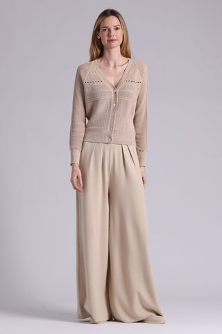 Cotton Cashmere Pointelle Mix V Neck Cardigan
