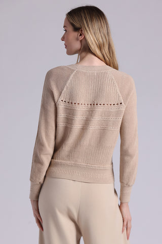 Cotton Cashmere Pointelle Mix V Neck Cardigan