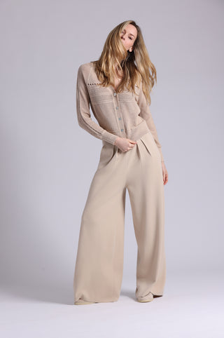 Cotton Cashmere Pointelle Mix V Neck Cardigan