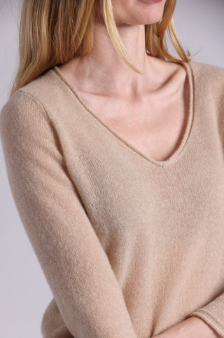 Sheer Luxury Cashmere 3/4 Sleeve V Neck