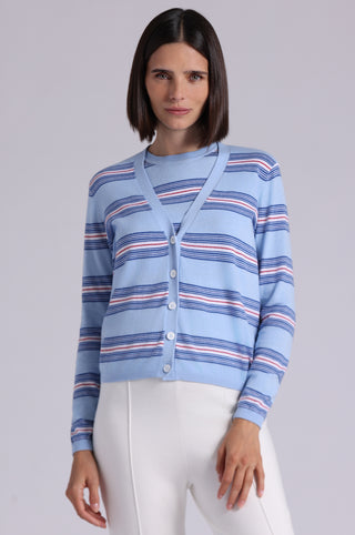 Cotton Cashmere Striped V Neck Cardigan